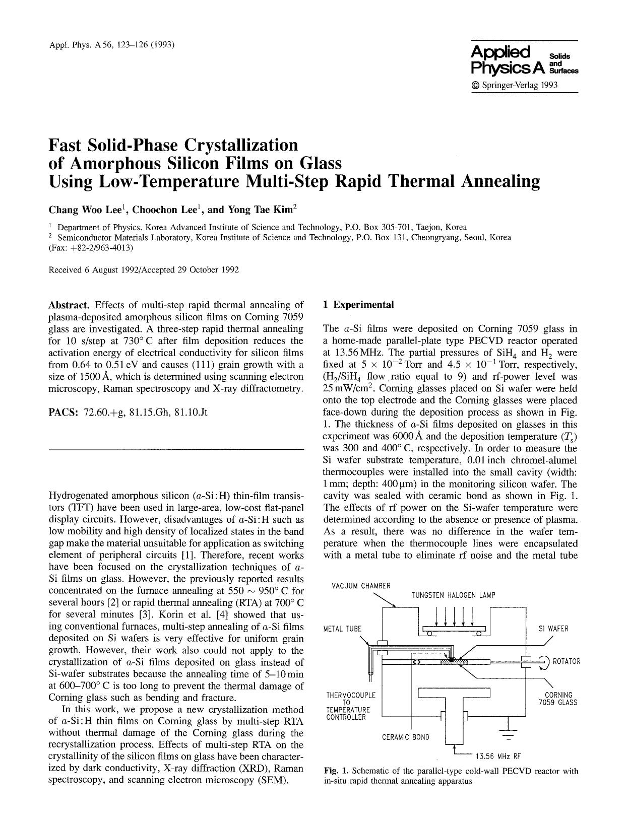 Fast solid-phase crystallization of amorphous silicon films on glass using low-temperature multi-step rapid thermal annealing by Unknown