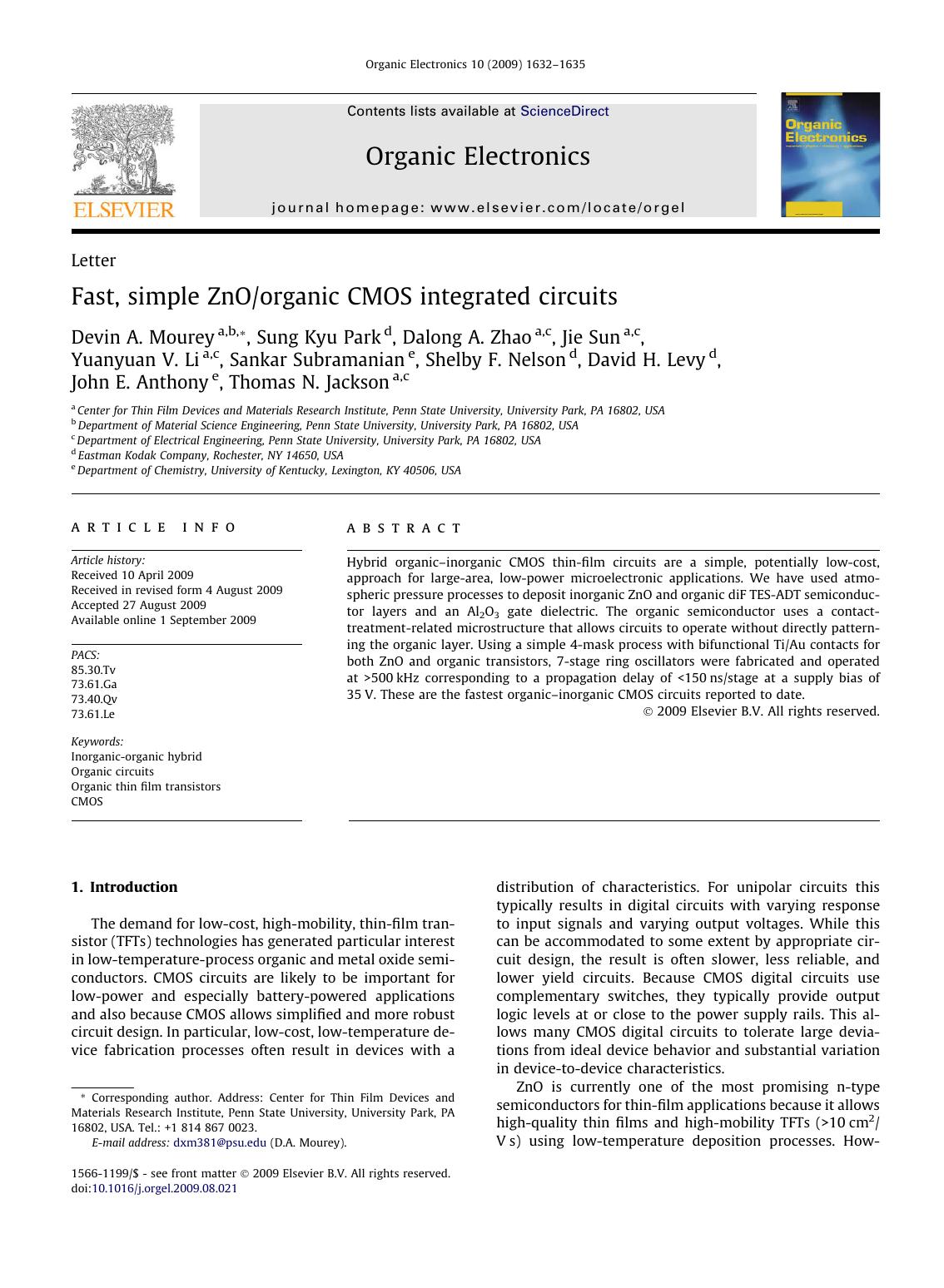 Fast, simple ZnOorganic CMOS integrated circuits by unknow