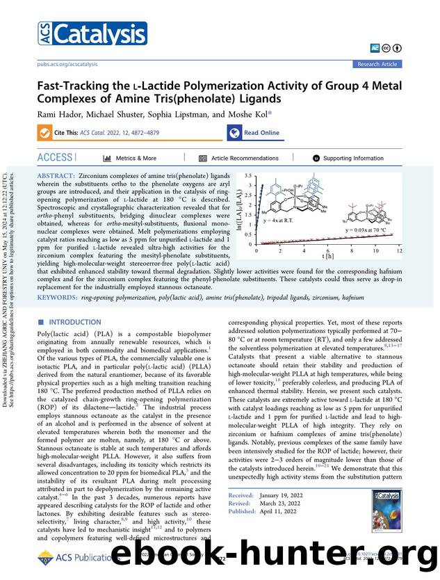 Fast-Tracking the l-Lactide Polymerization Activity of Group 4 Metal Complexes of Amine Tris(phenolate) Ligands by Rami Hador Michael Shuster Sophia Lipstman & Moshe Kol