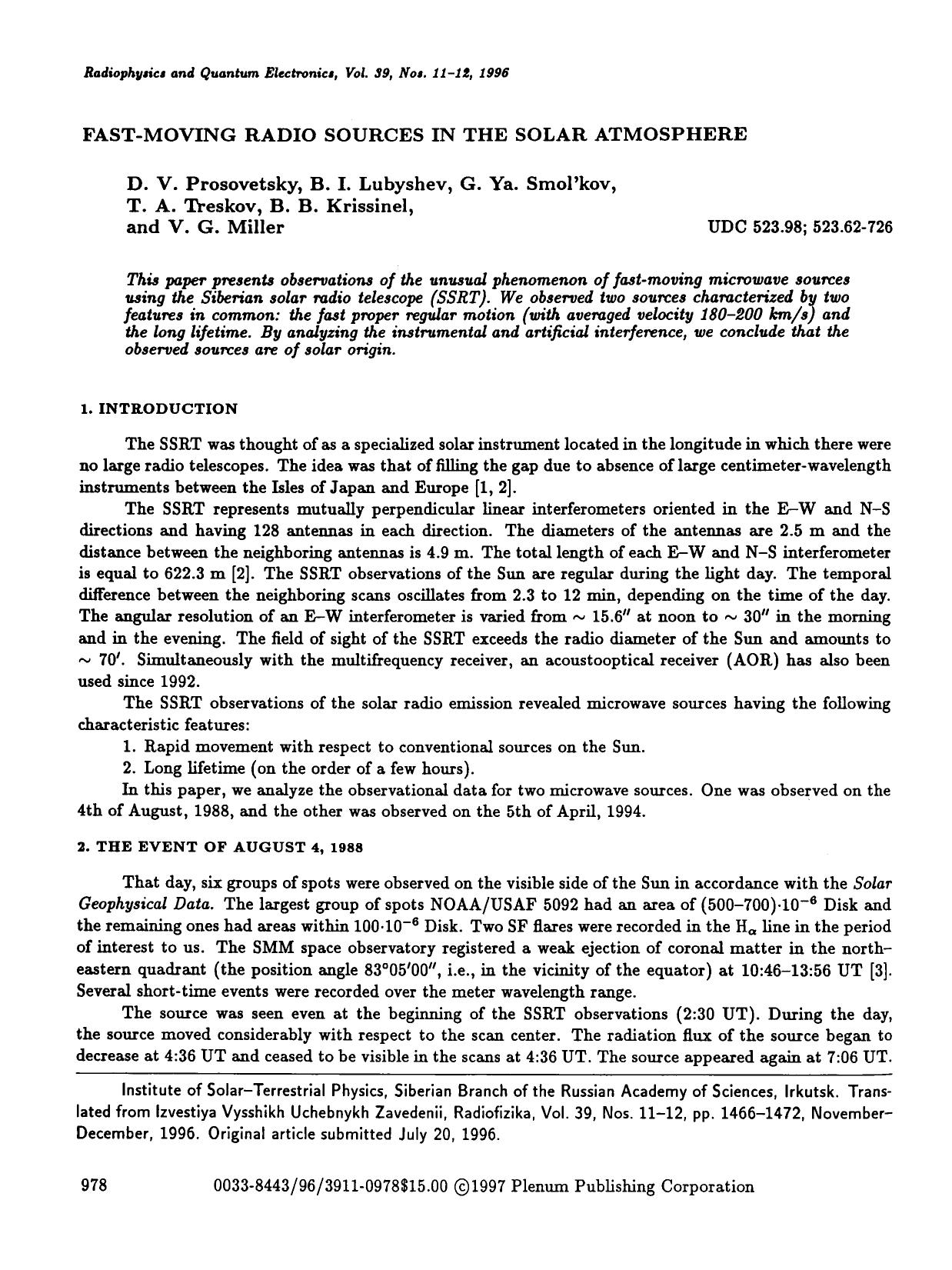 Fast-moving radio sources in the solar atmosphere by Unknown