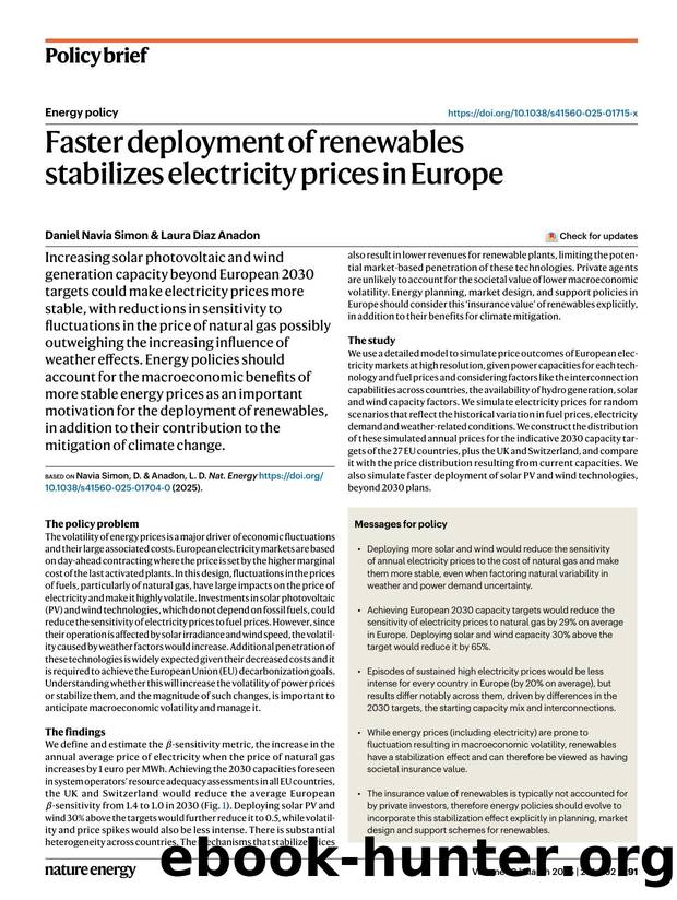 Faster deployment of renewables stabilizes electricity prices in Europe by Daniel Navia Simon & Laura Diaz Anadon