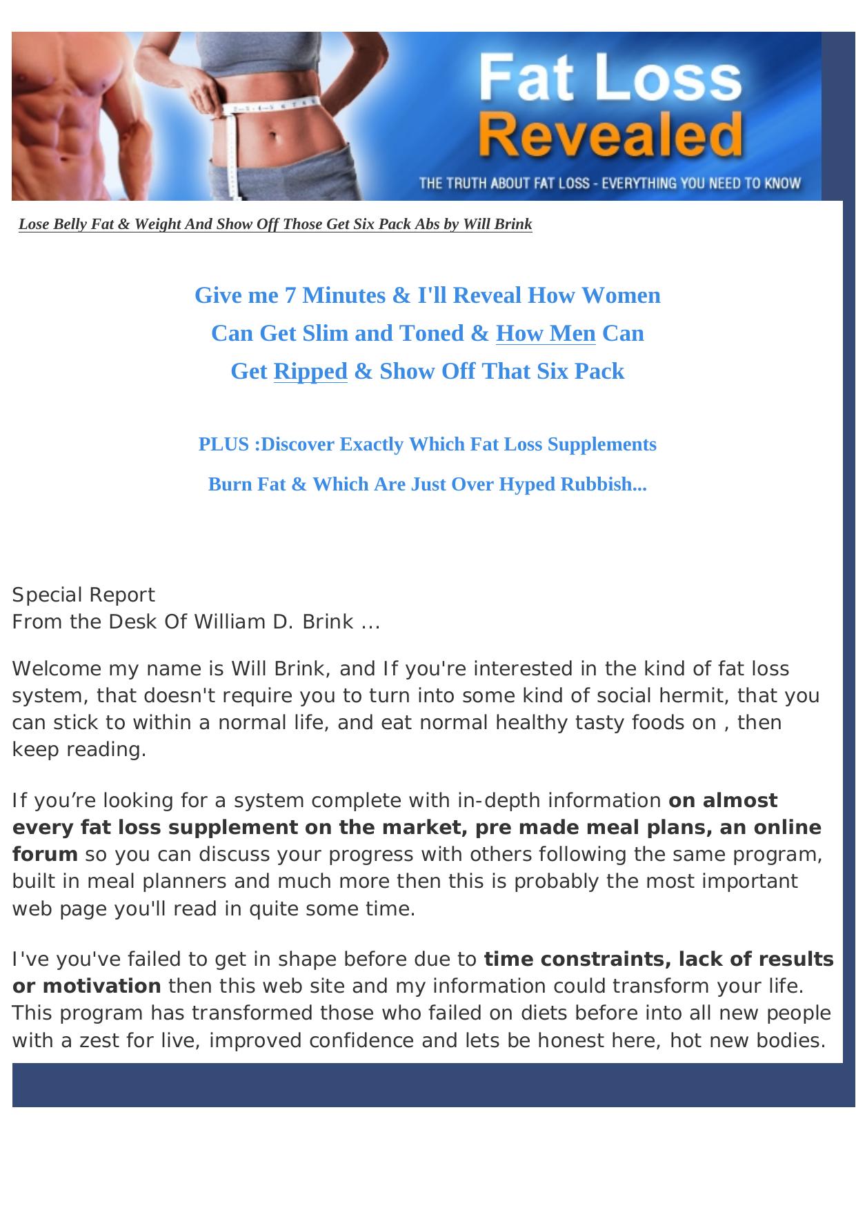 Fat Loss Revealed By Will Brink. by Best of Kuszter's Collection