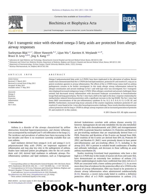 Fat-1 transgenic mice with elevated omega-3 fatty acids are protected from allergic airway responses by Sueleyman Bilal & Oliver Haworth & Lijun Wu & Karsten H. Weylandt & Bruce D. Levy & Jing X. Kang