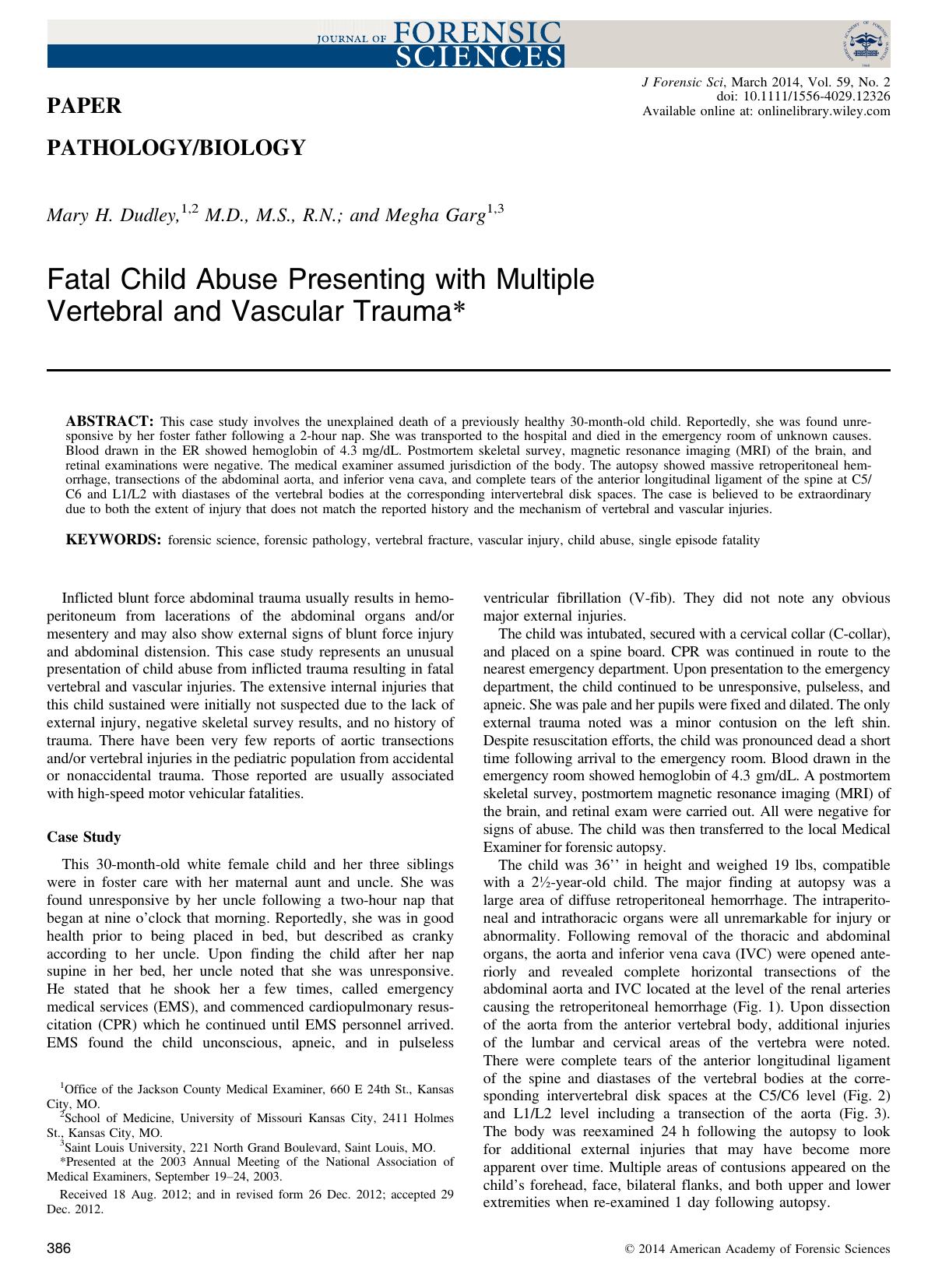 Fatal Child Abuse Presenting with Multiple Vertebral and Vascular Trauma by Unknown