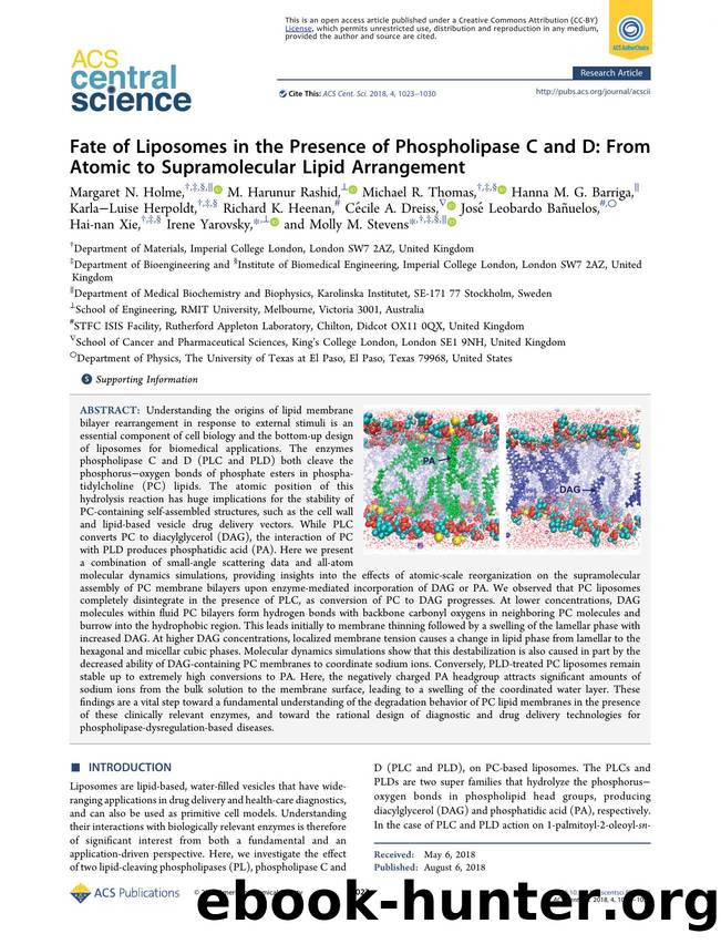 Fate of Liposomes in the Presence of Phospholipase C and D: From Atomic to Supramolecular Lipid Arrangement by unknow