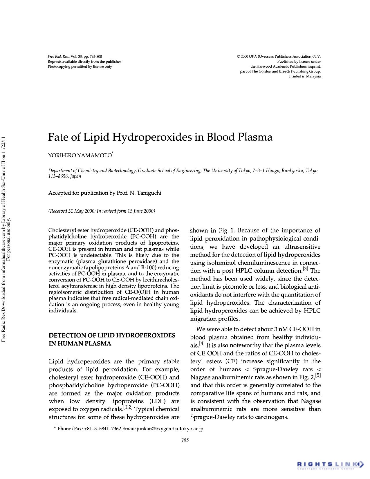 Fate of lipid hydroperoxides in blood plasma by Yorihiro Yamamoto