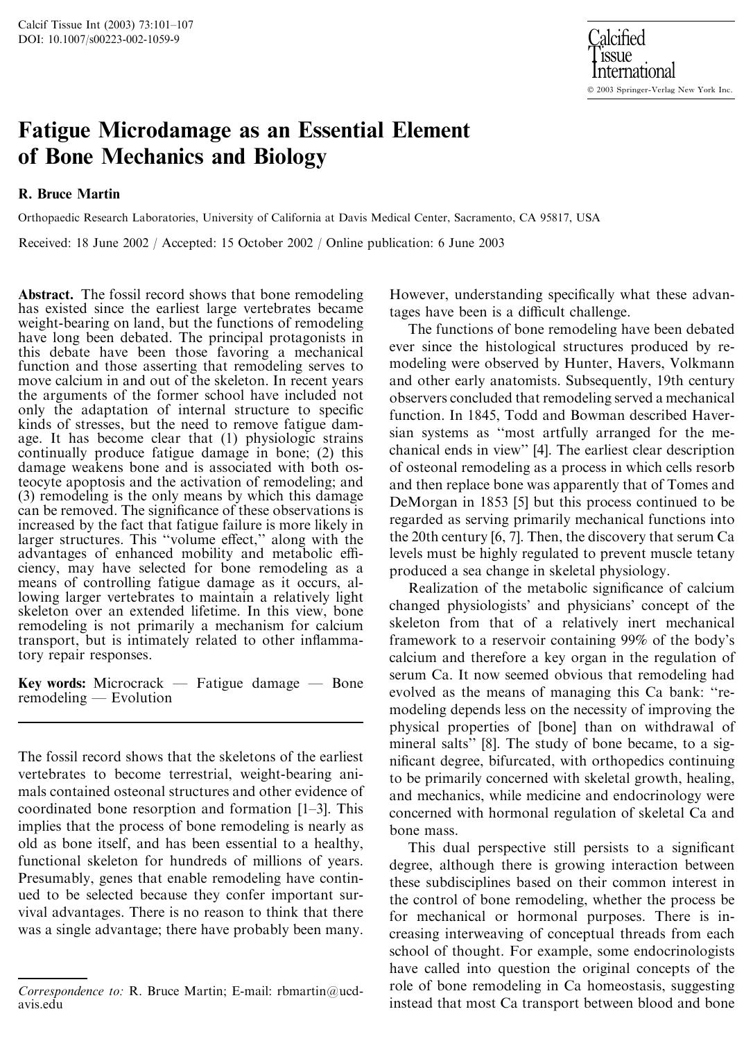 Fatigue Microdamage as an Essential Element of Bone Mechanics and Biology by Martin R.B