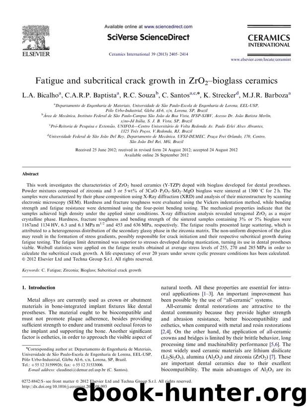Fatigue and subcritical crack growth in ZrO2âbioglass ceramics by L.A. Bicalho & C.A.R.P. Baptista & R.C. Souza & C. Santos & K. Strecker & M.J.R. Barboza