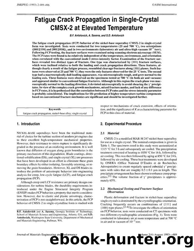 Fatigue crack propagation in single-crystal CMSX- 2 at elevated temperature by Unknown