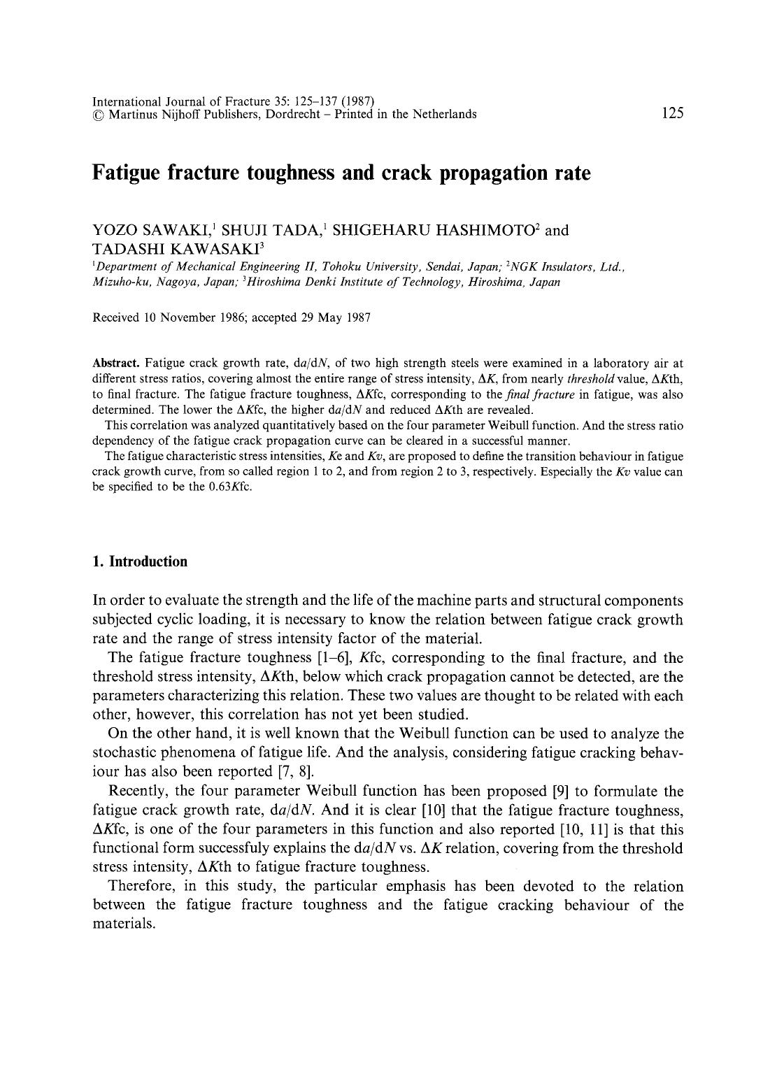 Fatigue fracture toughness and crack propagation rate by Unknown