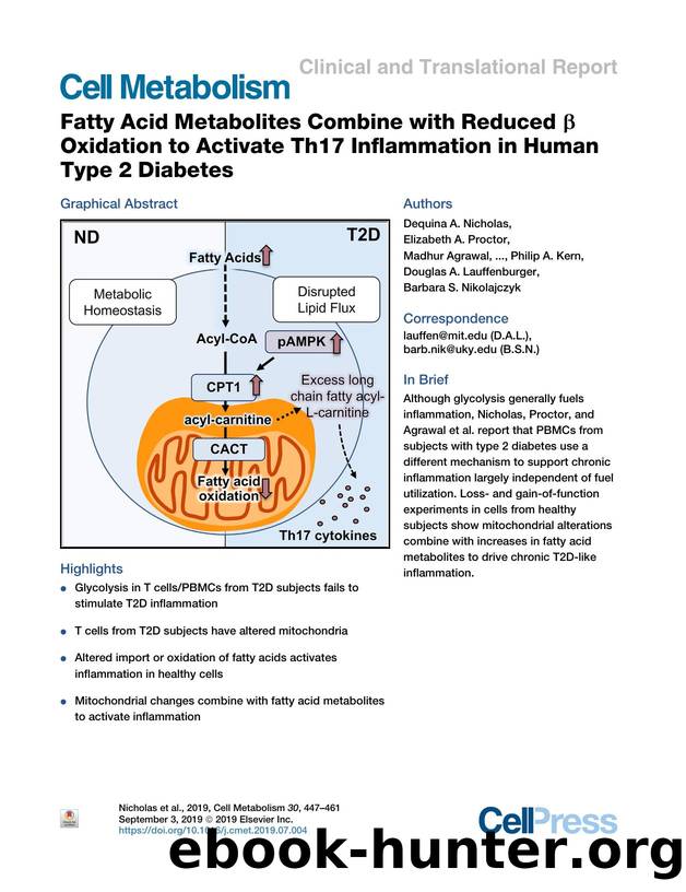 Fatty Acid Metabolites Combine with Reduced &beta; Oxidation to Activate Th17 Inflammation in Human Type 2 Diabetes by unknow