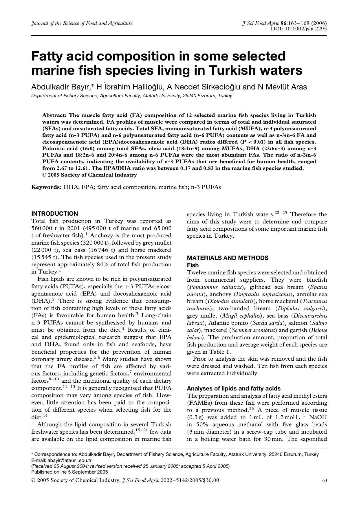 Fatty acid composition in some selected marine fish species living in Turkish waters by Unknown
