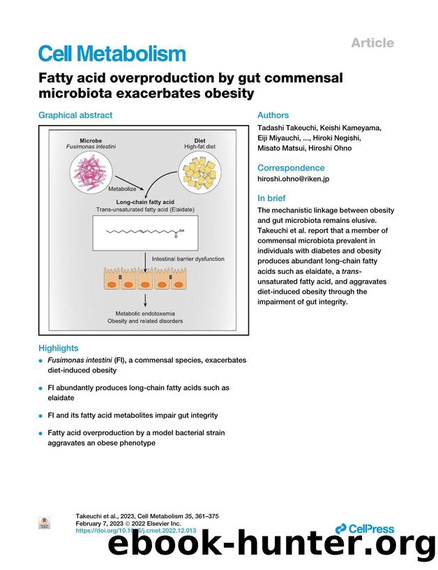 Fatty acid overproduction by gut commensal microbiota exacerbates obesity by unknow
