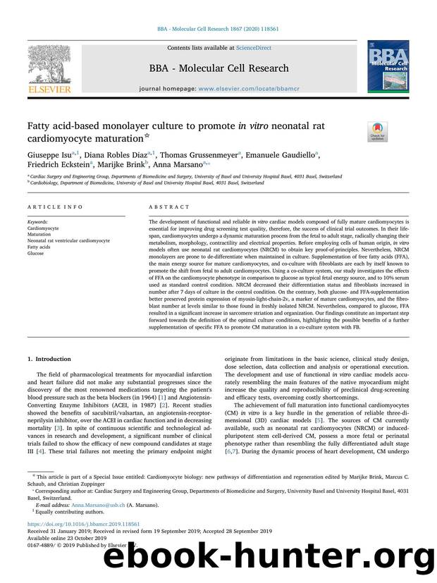 Fatty acid-based monolayer culture to promote in vitro neonatal rat cardiomyocyte maturation by unknow
