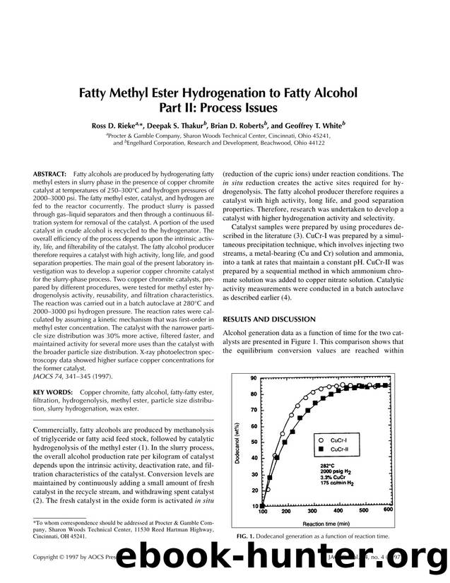 Fatty methyl ester hydrogenation to fatty alcohol part II: Process issues by Unknown