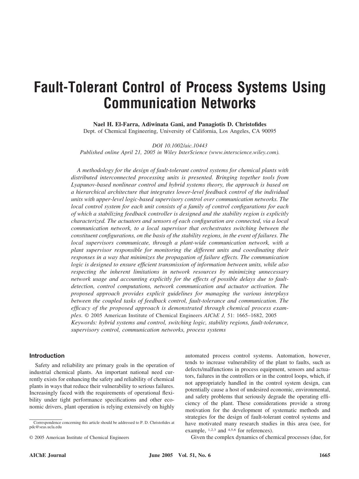 Fault-tolerant control of process systems using communication networks by Unknown