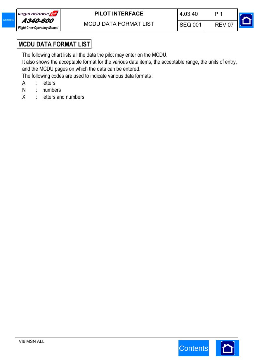 Fcom 4: 03.40 MCDU Data Format List by Arame