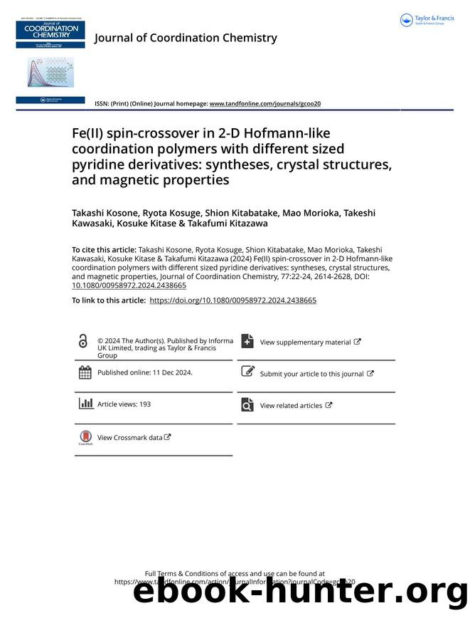 Fe(II) spin-crossover in 2-D Hofmann-like coordination polymers with different sized pyridine derivatives: syntheses, crystal structures, and magnetic properties by unknow