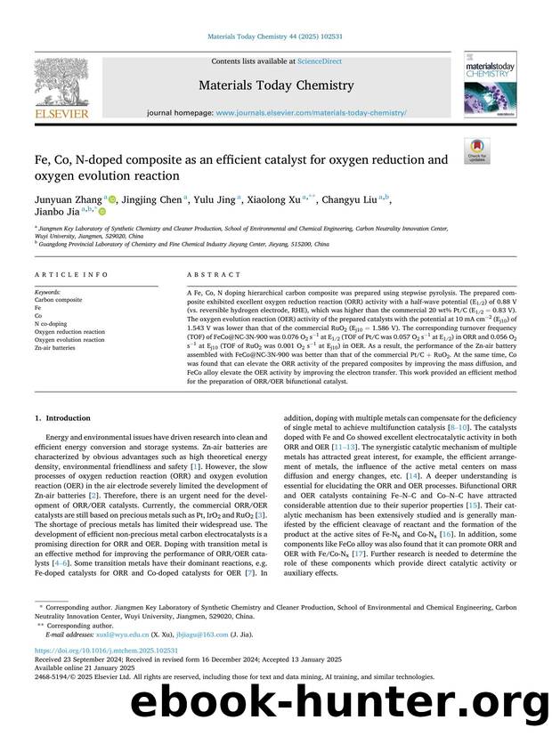 Fe, Co, N-doped composite as an efficient catalyst for oxygen reduction and oxygen evolution reaction by Junyuan Zhang