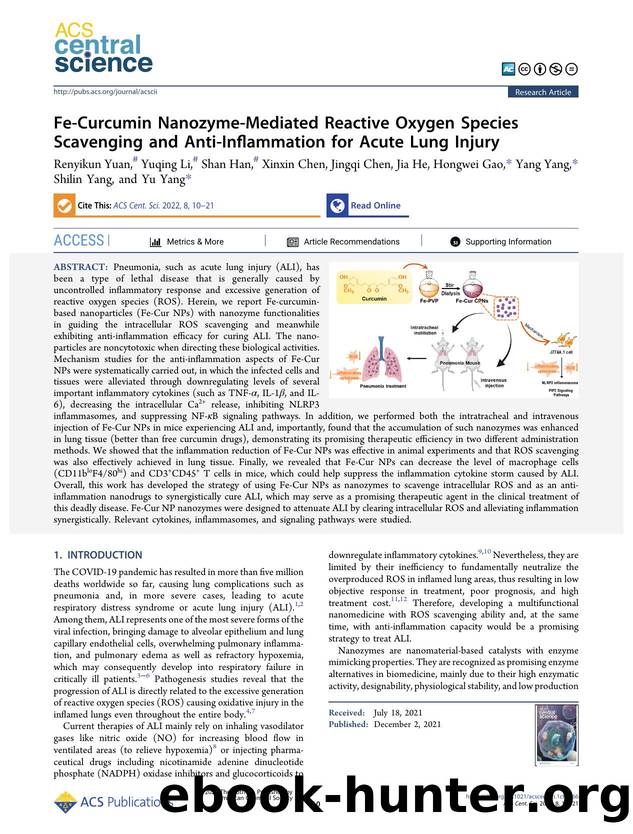 Fe-Curcumin Nanozyme-Mediated Reactive Oxygen Species Scavenging and Anti-Inflammation for Acute Lung Injury by unknow