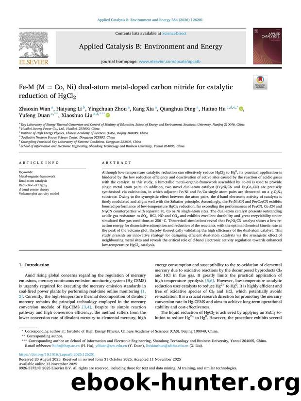 Fe-M (M = Co, Ni) dual-atom metal-doped carbon nitride for catalytic reduction of HgCl2 by unknow