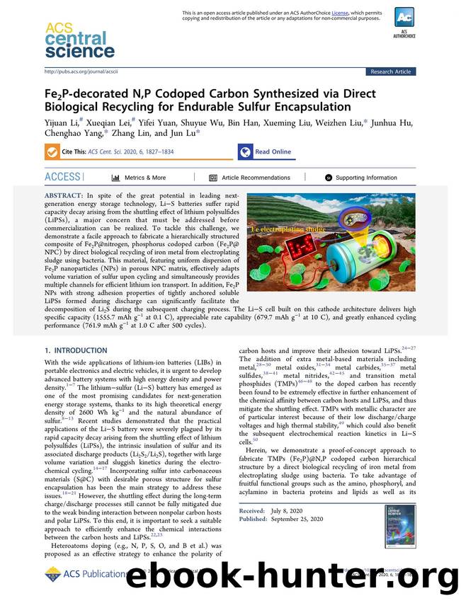 Fe2Pâdecorated N,P Codoped Carbon Synthesized via Direct Biological Recycling for Endurable Sulfur Encapsulation by unknow