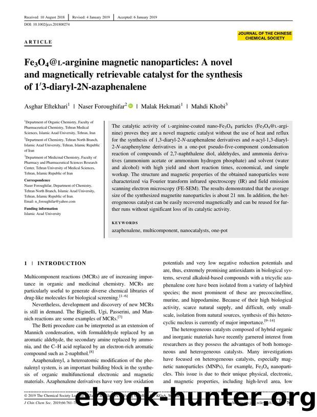 Fe3O4@L-arginine magnetic nanoparticles: A novel and magnetically retrievable catalyst for the synthesis of 1Ø3-diaryl-2N-azaphenalene by Unknown
