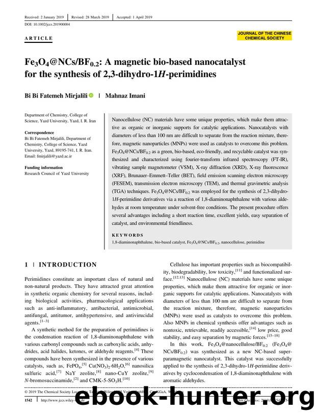 Fe3O4@NCsBF0.2: a magnetic bio-based nano-catalyst for the synthesis of 2,3-dihydro-1H-perimidines by Unknown