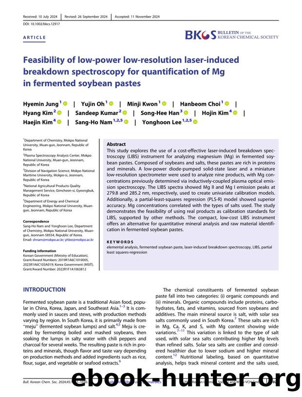 Feasibility of LowâPower LowâResolution LaserâInduced Breakdown Spectroscopy for Quantification of Mg in Fermented Soybean Pastes by Unknown