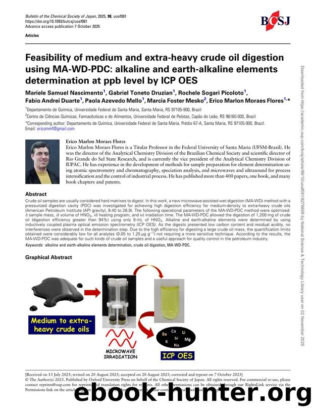 Feasibility of medium and extra-heavy crude oil digestion using MA-WD-PDC: alkaline and earth-alkaline elements determination at ppb level by ICP OES by unknow