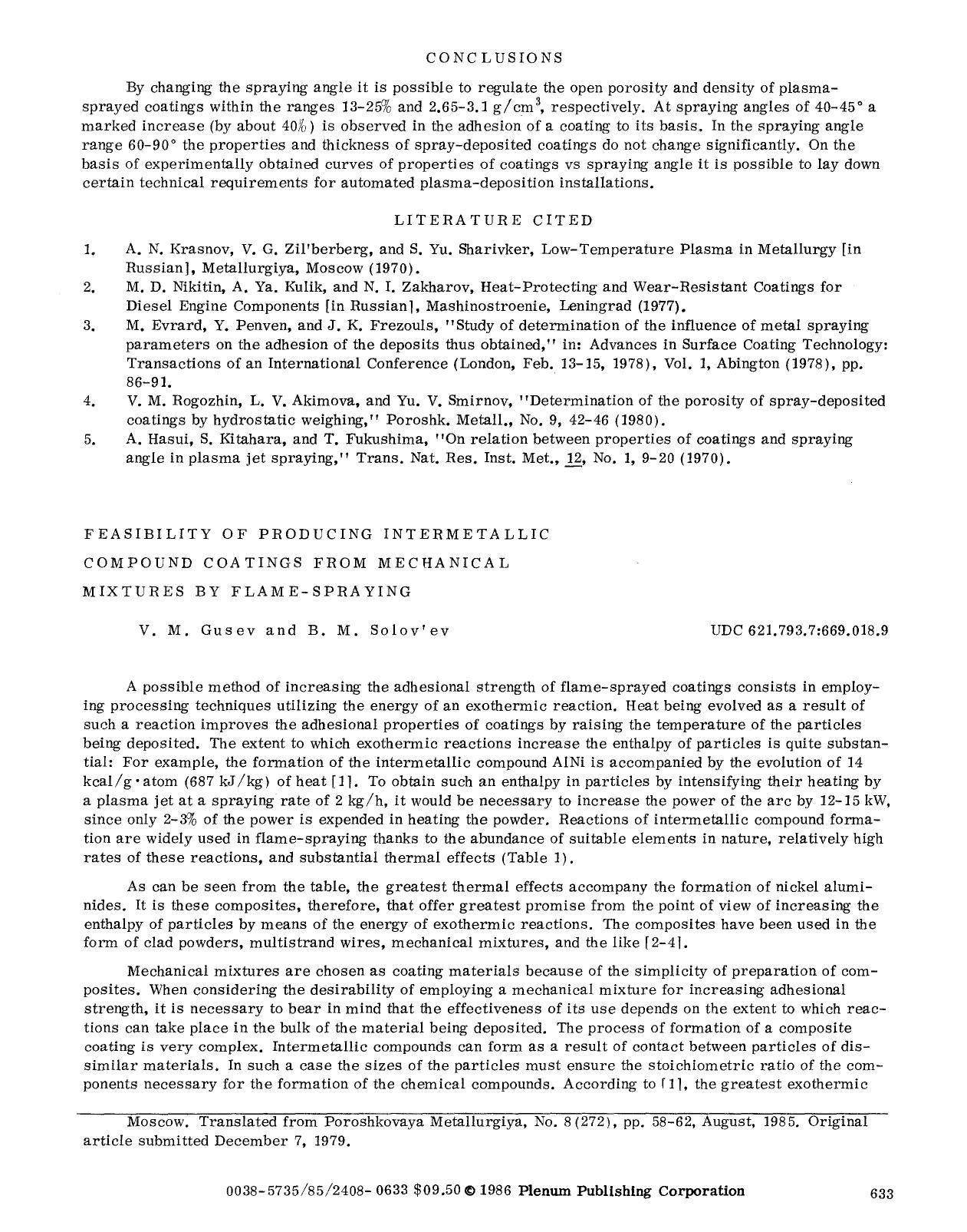 Feasibility of producing intermetallic compound coatings from mechanical mixtures by flame-spraying by Unknown