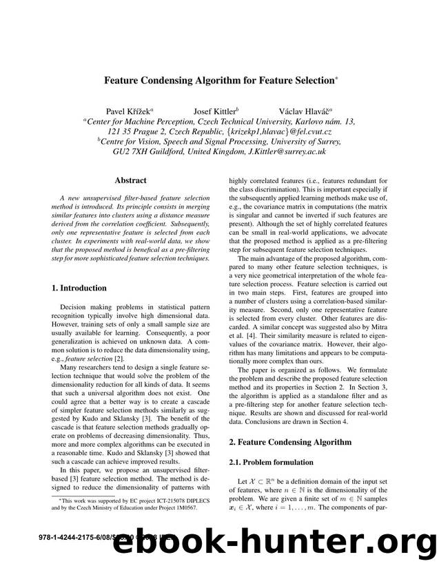 Feature Condensing Algorithm for Feature Selection by 