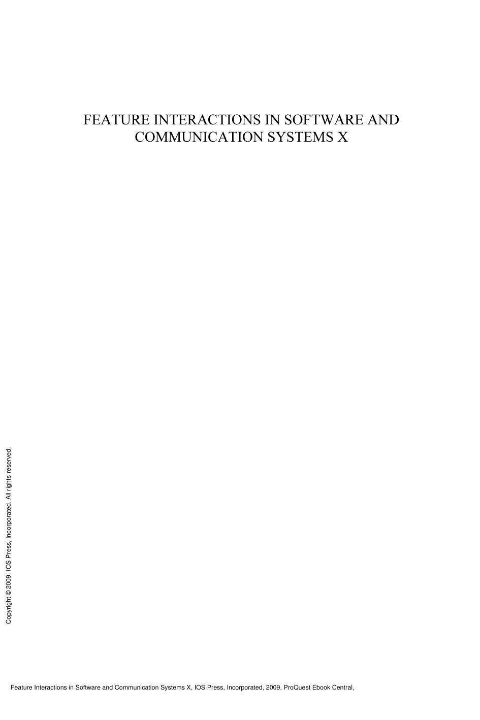 Feature Interactions in Software and Communication Systems X by M. Nakamura; S. Reiff-Marganiec