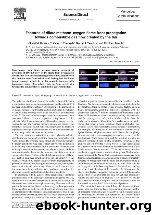 Features of dilute methaneâoxygen flame front propagation towards combustible gas flow created by the fan by Nikolai M. Rubtsov & Victor I. Chernysh & Georgii I. Tsvetkov & Kirill Ya. Troshin