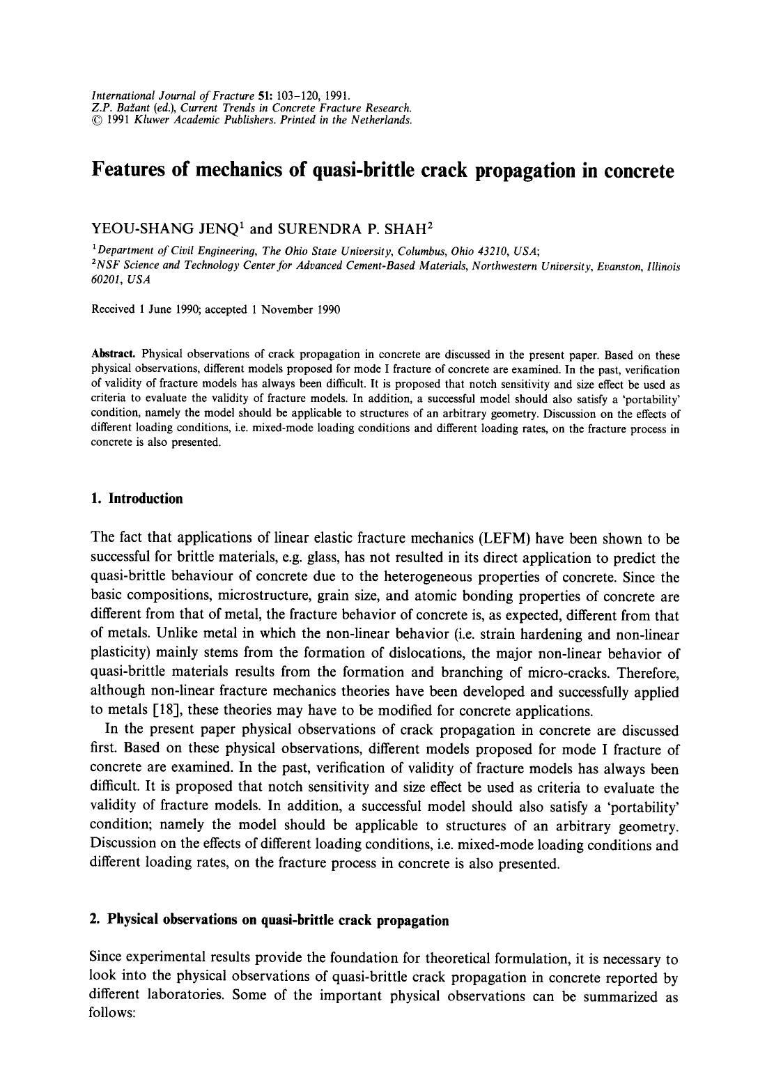 Features of mechanics of quasi-brittle crack propagation in concrete by Unknown