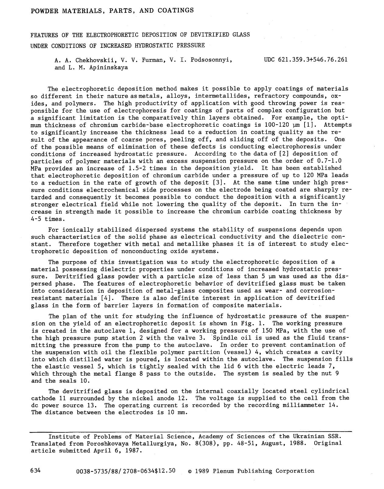 Features of the electrophoretic deposition of devitrified glass under conditions of increased hydrostatic pressure by Unknown