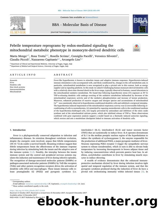 Febrile temperature reprograms by redox-mediated signaling the mitochondrial metabolic phenotype in monocyte-derived dendritic cells by unknow