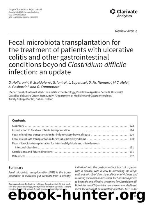 Fecal microbiota transplantation for  the treatment of patients with ulcerative colitis and other gastrointestinal  conditions beyond Clostridium difficile  infection: an update by Copyright © 2018 Clarivate Analytics