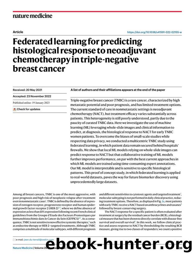 Federated learning for predicting histological response to neoadjuvant chemotherapy in triple-negative breast cancer by unknow
