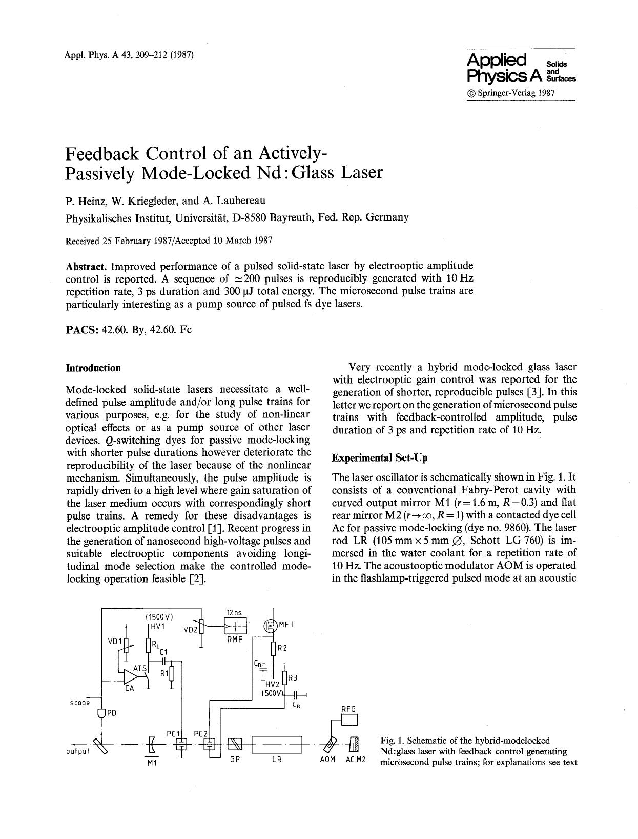 Feedback control of an actively-passively mode-locked Nd:Glass laser by Unknown