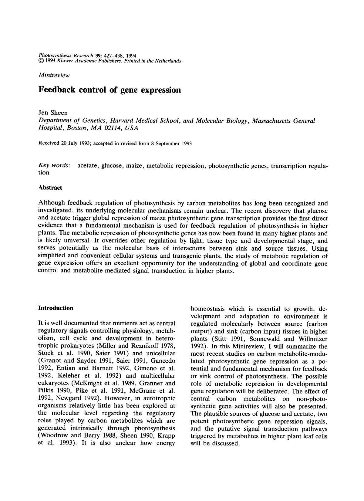 Feedback control of gene expression by Unknown