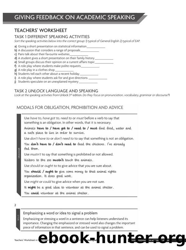 Feedback on Speaking TD Worksheet by Unknown