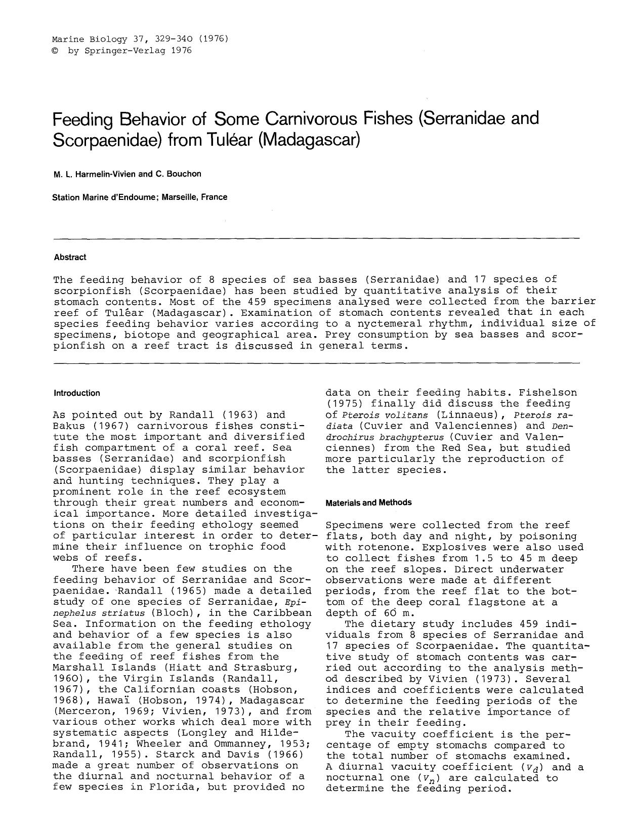 Feeding behavior of some carnivorous fishes (Serranidae and Scorpaenidae) from Tul&#x00E9;ar (Madagascar) by Unknown
