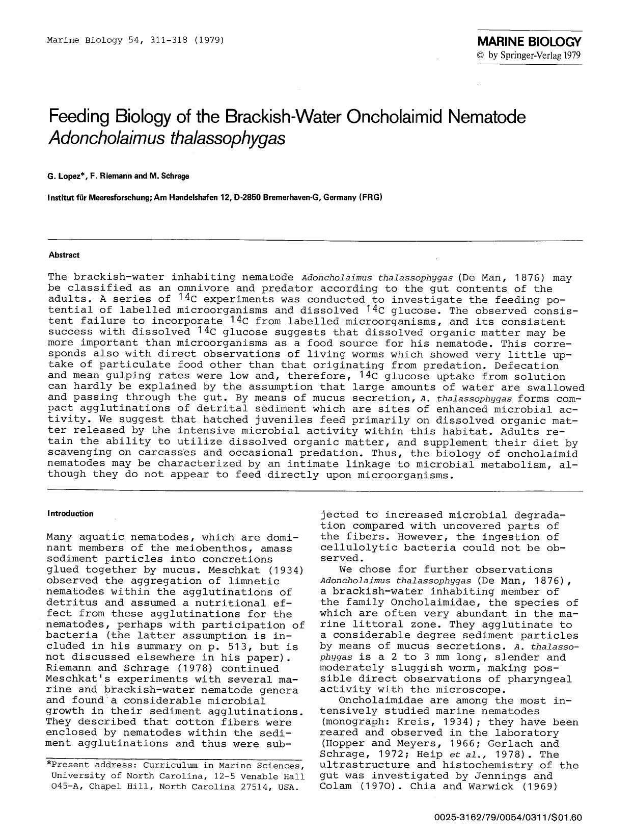 Feeding biology of the brackish-water oncholaimid nematode <Emphasis Type="Italic">Adoncholaimus thalassophygas<Emphasis> by Unknown