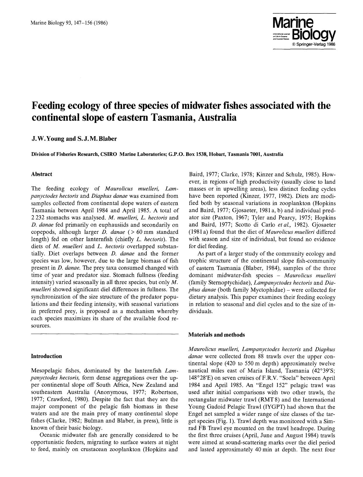 Feeding ecology of three species of midwater fishes associated with the continental slope of eastern Tasmania, Australia by Unknown