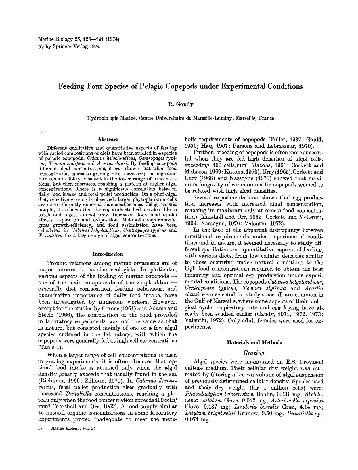 Feeding four species of pelagic copepods under experimental conditions by Unknown