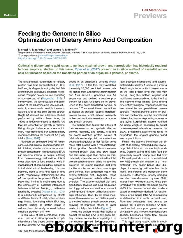 Feeding the Genome: In Silico Optimization of Dietary Amino Acid Composition by Michael R. MacArthur & James R. Mitchell