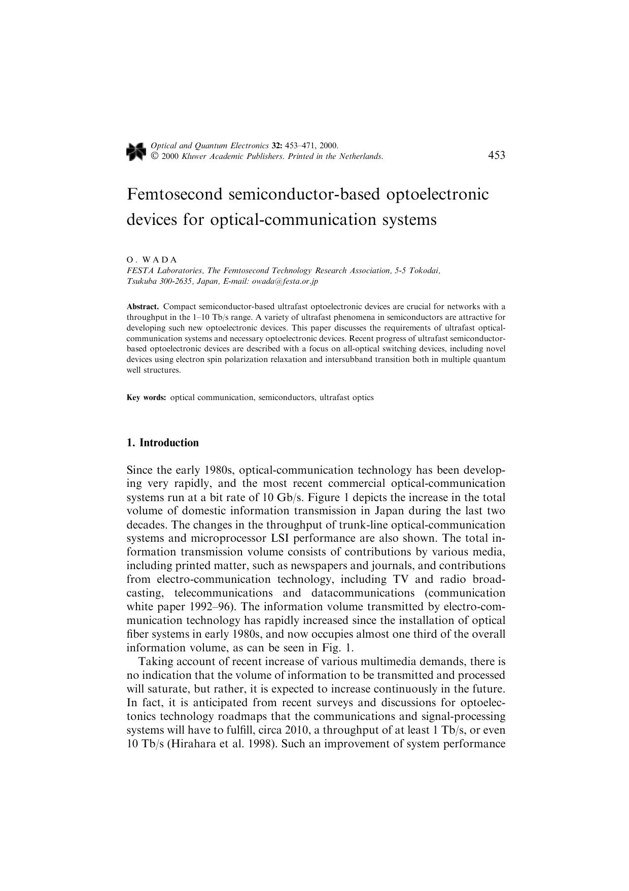 Femtosecond semiconductor-based optoelectronic devices for optical-communication systems by Unknown