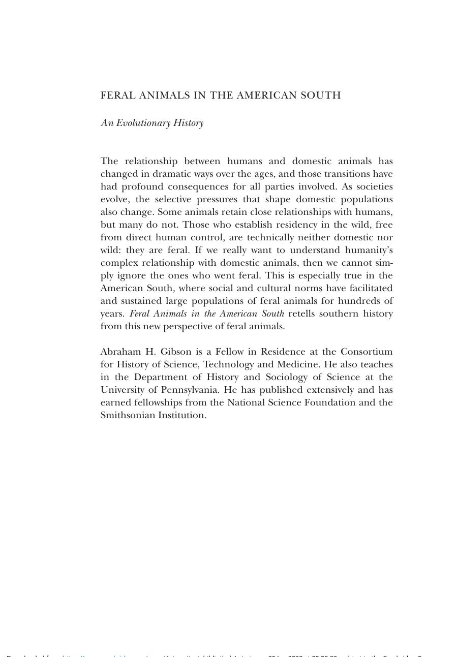 Feral Animals in the American South. An Evolutionary History by Abraham H. Gibson