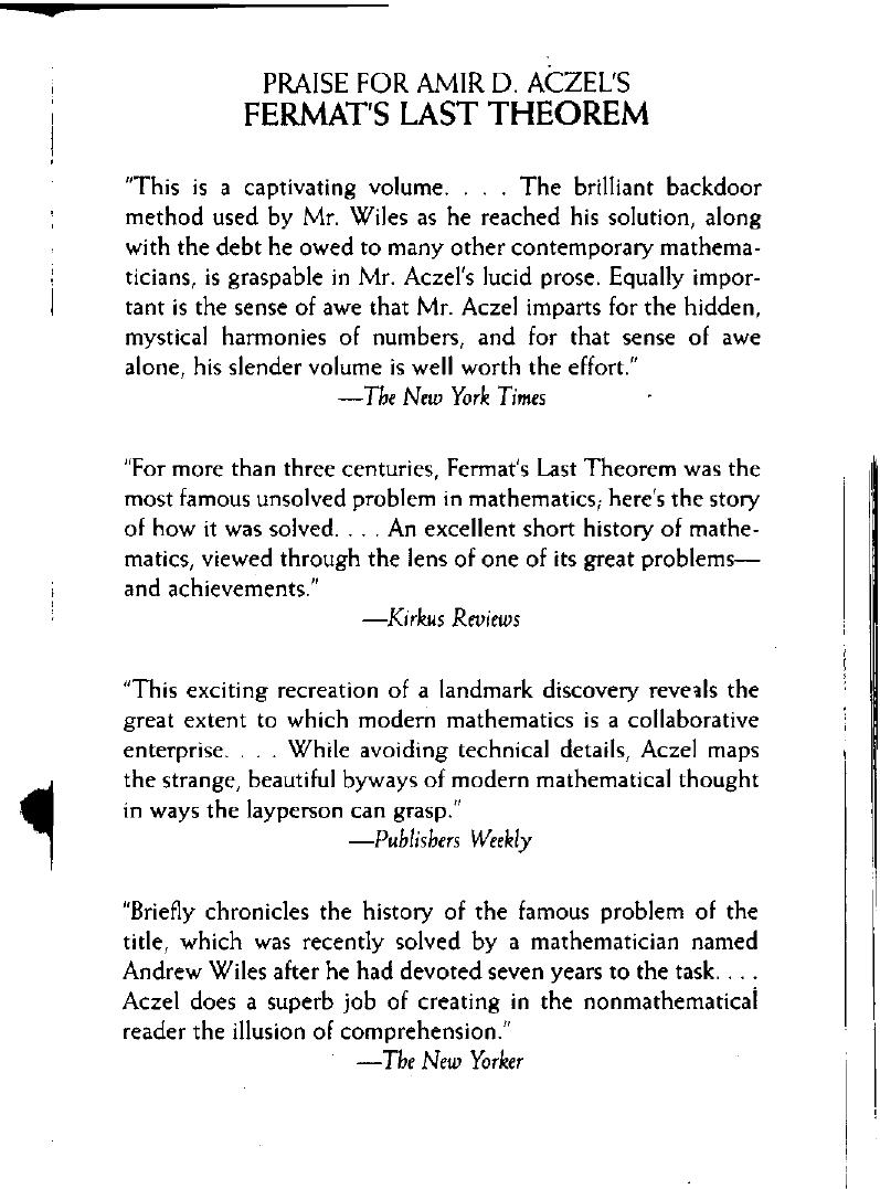 Fermat's last theorem: unlocking the secret of an ancient mathematical problem by Amir D. Aczel